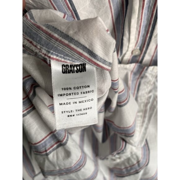 GRAYSON Women's White Multi-Stripe V-Neck The Hero Button Front Blouse 02 Small - Picture 4 of 6